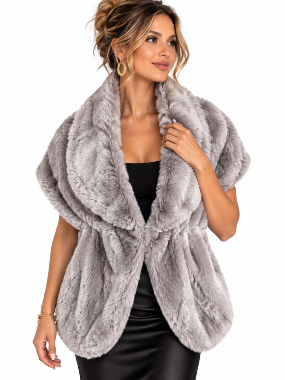 Liangdianpicao Silver Gray Faux Fur Stole Wrap Shawl Luxury Evening Bridal O/S